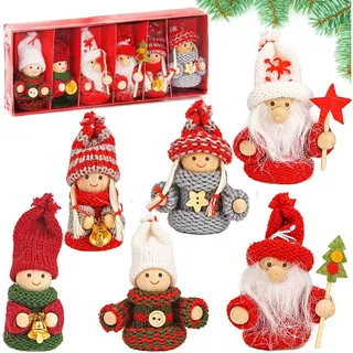 Brubaker Weihnachtsbaumschmuck 8009, 8 cm, Weihnachtswichtel-Anhänger aus Holz | Wolle, 6 Stück