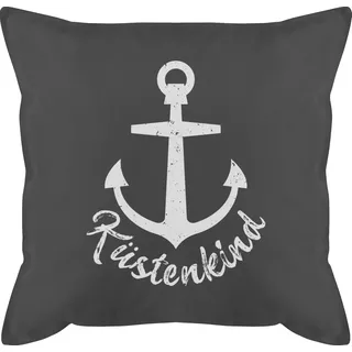 Shirtracer Kissen 50x50 - Statement - Küstenkind mit Anker - weiß - 50 x 50 cm - Grau - Maritime Statement-Kissen Statements maritim bezug kopfkissen schwarz sprüche ich Bin EIN kissenbezüge füllung