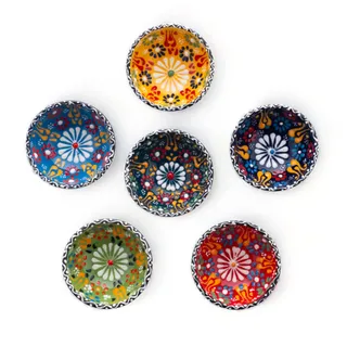 Kleine Bunte Dipschalen, Keramik Dip Schälchen, Tapas Schalen Set, Handgefertigte Servierschalen, Dipschalen 6er-Set, Snackschalen & Dipschalen, Sojasauce Schälchen - 100 ml, Ø 8cm