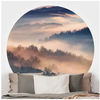 Bilderdepot24 Vliestapete rund Wald Nebel Sonnenuntergang Natur Landschaft Wald Bäume, Glatt, Matt, (Vliestapete selbstklebend), Wohnzimmer Schlafzimmer Küche Wandtattoo Motivtapete Klebe Wandtapete beige 100 m x 100 m