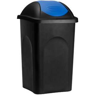 Stefanplast® Mülleimer mit Schwingdeckel 60L Abfalleimer Geruchsarm Küche Bad Biomüll Gelber Sack Kunststoff Mülltrennung, Farbe:schwarz/blau