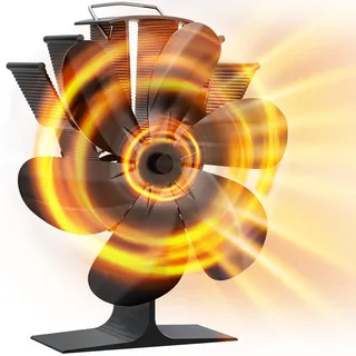 DZKKIUR Kaminventilator ohne Strom, Ofenventilator mit 6 Aluminiumflügeln | Wärmebetriebener Ofenventilator unter 25 dB, 60 bis 250 °C, 5,5 x 10,5 x 21,5 cm, für Holz-, Kamin-, Pellet- und Gasöfen.