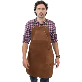 Angus Stoke Premium Lederschürze - Vollleder Grillschürze - one-Cut Vintage Leder Schürze - BBQ & Küche - Stan (S-M) - S-M