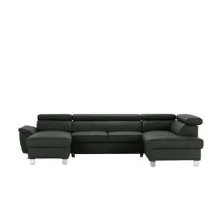 uno Wohnlandschaft aus Echtleder Avola , schwarz , Maße (cm): B: 315 H: 90 T: 208.0