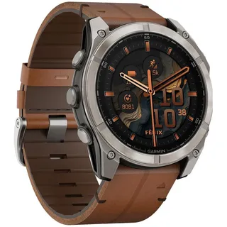 Garmin fenix 8 AMOLED 51 mm sapphire, graphit / titanium titan mit QuickFit Leder-Armband 26 mm 