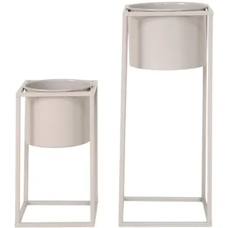 Dezain® Home - Übertöpfe Marla aus Metall - 2er Set mit Gestell in Beige