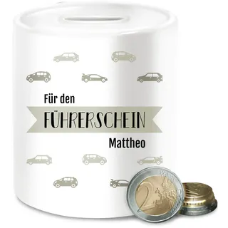 Spardose - Für den Führerschein Führerscheinprüfung - Unisize - Weiß - geldgeschenke fahrschule geldgeschenk fuehrerschein Kasse personalisierte zum sparbüchsen Schlitz spardose+führerschein