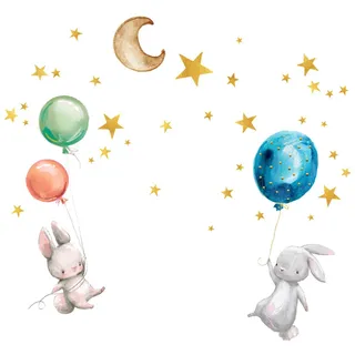 Naapesi Leuchtsterne Wandsticker selbstklebend Hase Sternenhimmel Aufkleber Kinderzimmer Wandtattoo Wanddeko Leuchtsticker Wandaufkleber für Babyzimmer - Rückstandslos zu entfernende