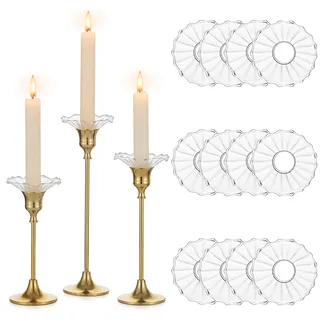 Glasseam Gerippt Tropfenfänger für Kerzen Glas, 12 Stück | für 2.2 cm D Kerzenständer Stabkerzen, Tropfschutz Kerze, Tischdeko, Hochzeit Tisch Wohnzimmer Tafelkerzen