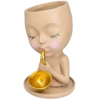 Dekorative Saxophonvase Aus Kunstharz, Skulpturtopf Mit Menschlichem Gesicht, Elegante Wohndekoration (größe M, Hellbraun, 1 Stück)