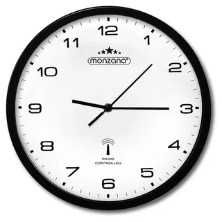 monzana Wanduhr (Groß Funk Wohnzimmer Schwarz Küchenuhr Modern Autom. Zeitumstellung) schwarz