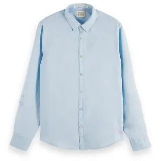 Scotch & Soda Langarmhemd Hemd Unifarbenes Leinenshirt mit anpassbaren (1-tlg) blau XXL