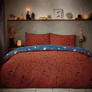furn. Witchy Vibes Bettwäsche Set (Rost - King) | Wendbar Herbstlich Botanisch Halloween Pflegeleicht Baumwollmischgewebe Bettwäsche