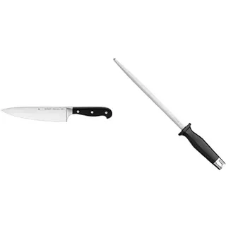 WMF Spitzenklasse Plus Kochmesser 34 cm, geschmiedet, Performance Cut, Spezialklingenstahl, Klinge 20cm & Spitzenklasse Plus Wetzstahl 36 cm, Wetzstab für Messer, Cromargan Edelstahl, Stahllänge 23 cm