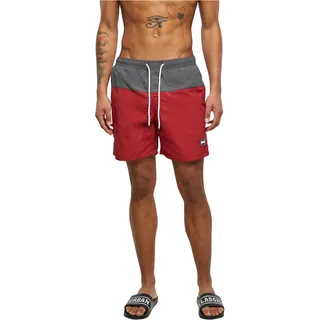 URBAN CLASSICS Men's Block Swim Shorts Badehose, Brickred/darkshadow, S