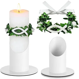 Tropfschutz Kommunionkerze,Kerzen Tropfschutz Kommunion mit 4 cm Weiß Kerzenständer,Kerzenrock Kommunion,Tropfenfänger Kommunionkerze zubehör für Kerzen mit Schleife