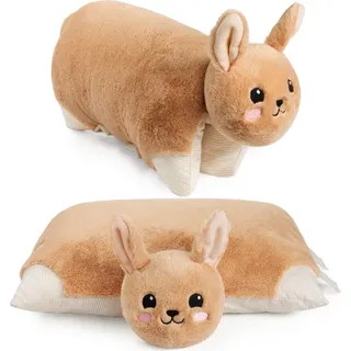BRUBAKER Kuscheltier-Kissen Hase - 2 in 1 Plüschtier und Kuschelkissen - 40 x 30 cm Kuschelhase - aufklappbares Kinder Plüschkissen, Braun - Braun