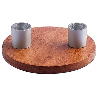 Stabkerzenhalter auf Holzteller Ø Außen 130 mm und 2 Silber-Kerzentüllen für Kerzen Ø 20 mm