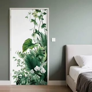 Türtapete 80x200 cm 3D, Selbstklebend TürPoster Tropische Pflanzen Monstera Grün Blätter Blumen, für Kinderzimmer Tür Poster Tapete, Wasserfest PVC TürPoster Deko