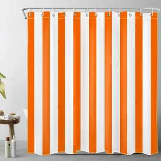 LB Orange und Weiß gestreift Duschvorhang 240x175cm Einfache geometrische Kunst Antischimmel Wasserdicht Badezimmer Vorhänge, Minimalist Extra Breit Polyester Stoff Bad Vorhang mit Haken