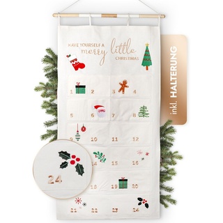 AMARI ® Adventskalender zum Befüllen Bronze - Wandkalender mit 24 Fächern zum Basteln für Weihnachten - Adventskalender zum Aufhängen Stoff - ...