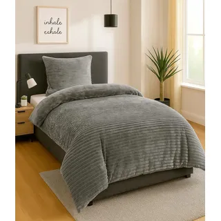 heimtexland Winter Bettwäsche Cord kuschelig weich warm Cashmere Touch Wende Bettbezug Set 80x80 I 135x200 Super Soft temperaturausgleichend atmungsaktiv Oeko-TEX Teddy Plüsch Kord Typ768 Anthrazit
