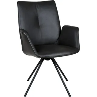 Dieter Knoll Armlehnstuhl, Anthrazit, Schwarz, Leder, Echtleder, Semi-Anilinleder, Rundrohr, 60x90x61 cm, Lederauswahl, Typenauswahl, Sitzfläche 360° drehbar, Esszimmer, Stühle, Esszimmerstühle, Armlehnenstühle