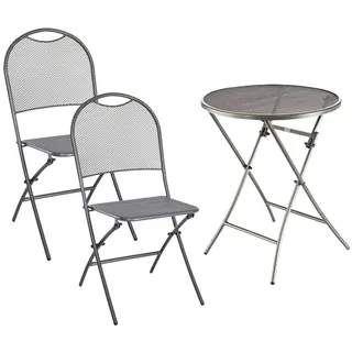 MWH Balkonset Cafe Latte, Klapptisch rund Ø 60 x Höhe 72 cm, 2 Klappstühle je 46 x 46 x 89 cm, Metall, grau - Grau