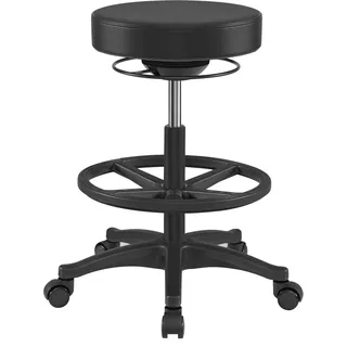 SONGMICS Arbeitshocker, hoher Sitz, ergonomischer Dynastischer Hocker, Stehstuhl, drehbar und verstellbar, 59,5 – 81 cm, mit Verstellbarer runder Fußstütze, Schwarz OSC007B01