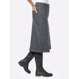 Jeansrock INSPIRATIONEN, Damen, Gr. 24, grau (grau, denim), 98% Baumwolle, 2% Elasthan, unifarben, wadenlang, Röcke Jeansrock