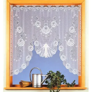 heimtexland ® Scheibengardine Hochraff Bogen Fensterbild Jacquard Blumen Weiß HxB 105x120 Gardine Typ397