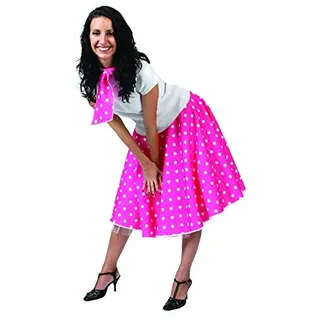 Marco Porta 50er 60er Jahre Rock ́n Roll Rock Tellerrock Rockabilly Kostüm Damen Outfit Zubehör Karneval Fasching (pink-weiß)