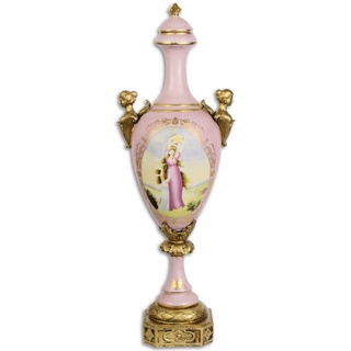 Casa Padrino Barock Vase mit Deckel Rosa / Gold 16,9 x 13 x H. 50 cm - Barock & Jugendstil Deko Accessoires