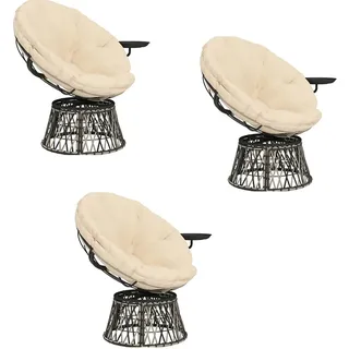 3er-set Papasansessel Rattan 360° Drehbar Korbsessel Mit Kissen Durchmesser 90 Cm Runder Outdoor Rattansessel Drehsessel Loungesessel Liegesessel Für Wohnzimmer Garten Balkon Beige
