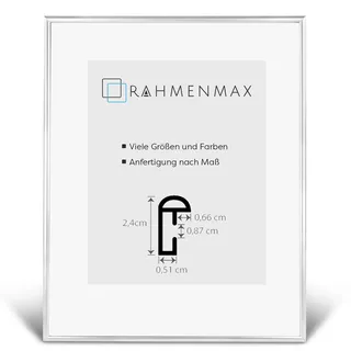 RahmenMax® Ohio Bilderrahmen 66x93 cm zum Aufhängen/Maßanfertigung möglich/Posterrahmen aus Kunststoff/Bilder Rahmen in Silber mit Antireflex Acrylglas und MDF Rückwand/Puzzle Rahmen