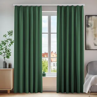 Deconovo Thermo Gardinen Verdunkelung Gardinen mit Kräuselband Dick Thermovorhang Kälteschutz Thermovorhang Kälteschutz, 200x140 cm(HöhexBreite), Waldgrün, 2er Set