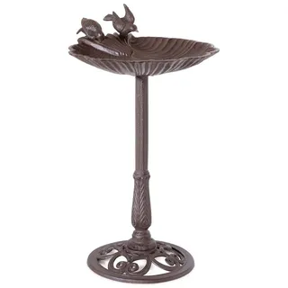 Moritz Vogeltränke Vogelbrunnen Gusseisen 82,5 cm stehend Standfuß antik braun zwei Vögel