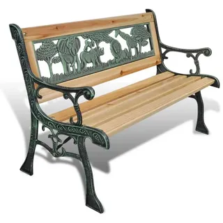 furnicato Gartenbank Dekorative Kinder-84x37x50 cm mit Bronze-Eisengestell und, Vintage-Sitzbank mit Tier- und Pflanzenmotiven für den Garten braun