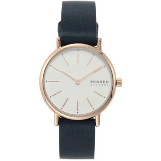 Skagen Signatur Uhr für Damen, Quarzwerk mit Edelstahl- oder Lederarmband, Blau und Weiß, 30MM