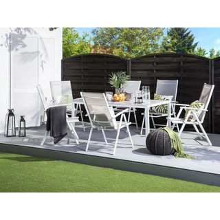 BELIANI Gartentisch Grau und Weiß Aluminium mit Glasplatte Hartglas 160 x 90 cm Rechteckig Modern Outdoor Terrasse Ausstattung