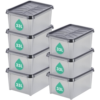 SmartStore Aufbewahrungsbox mit Deckel 33 L wasserdicht Plastik – 6er-Set – mattiert - ineinander & übereinander stapelbar - lebensmittelecht & BPA-frei – IP44 - L50 x B40 x H27 cm 10 Jahre Garantie