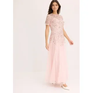 bonprix Maxikleid für festliche Anlässe, mit Tüll-Obermaterial, mit kurzem Arm rosa M (42)