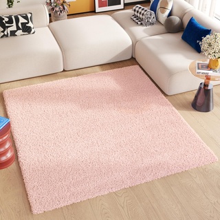 TAPISO Essence Teppich Quadratisch Shaggy Hochflor Langflor Rosa Einfarbig Weich Modern Design Wohnzimmer Schlafzimmer ÖKOTEX 120 x 120 cm