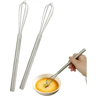 YIPFEN 2er Set Schneebesen Klein Mini Edelstahl – Robuster Rührbesen Quirl für Tassen, Aufschäumen & Sahne Schlagen, Spülmaschinengeeignet