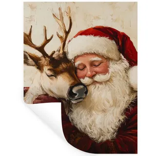 MuchoWow Wandsticker Weihnachtsmann - Rentier - Weihnachten (1 St), Wandtattoo, Selbstklebend, Wohnzimmer, 30x40 cm 30 cm x 40 cm x 0.1 cm