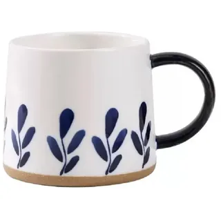 SuperglockT Porzellan Kaffeebecher mit Henkel dickwandige Espressotasse Teetasse 350ml Kaffeetasse Trinkbecher für Zuhause und Büro Mokka Latte Macchiato Tee Milch (Blau-Blätter)