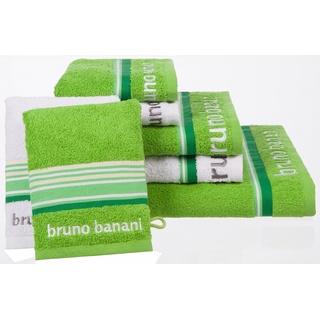 Handtuch Set BRUNO BANANI "Maja" Handtuch-Sets Gr. 7 tlg., grün (grün, weiß) Handtücher Badetücher Handtuchset mit Bordüre und Markenlogo, 7 teiliges Set, 100% Baumwolle