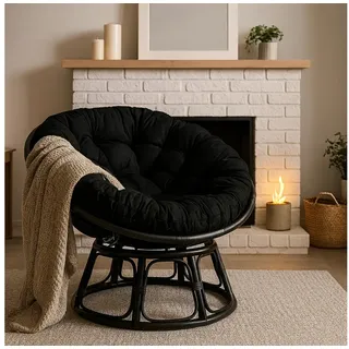 Van der Leeden Loungesessel Papasan Papasansessel XXL Ø 112 cm Handgefertigt Naturprodukt (1-St), Inkl. Kissen, Rund, Schwarz, Loungestuhl, Schalensitz schwarz