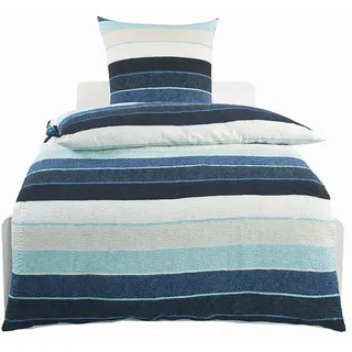 KH-Haushaltshandel Baumwoll Seersucker Blau Türkis 135 x 200 cm + 80 x 80 cm