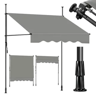Klemmmarkise Markise für balkon mit Kurbel Sonnenschutz ohne Bohren UV-beständig B x H: 300 x 212-310 cm, Hellgrau - Grau